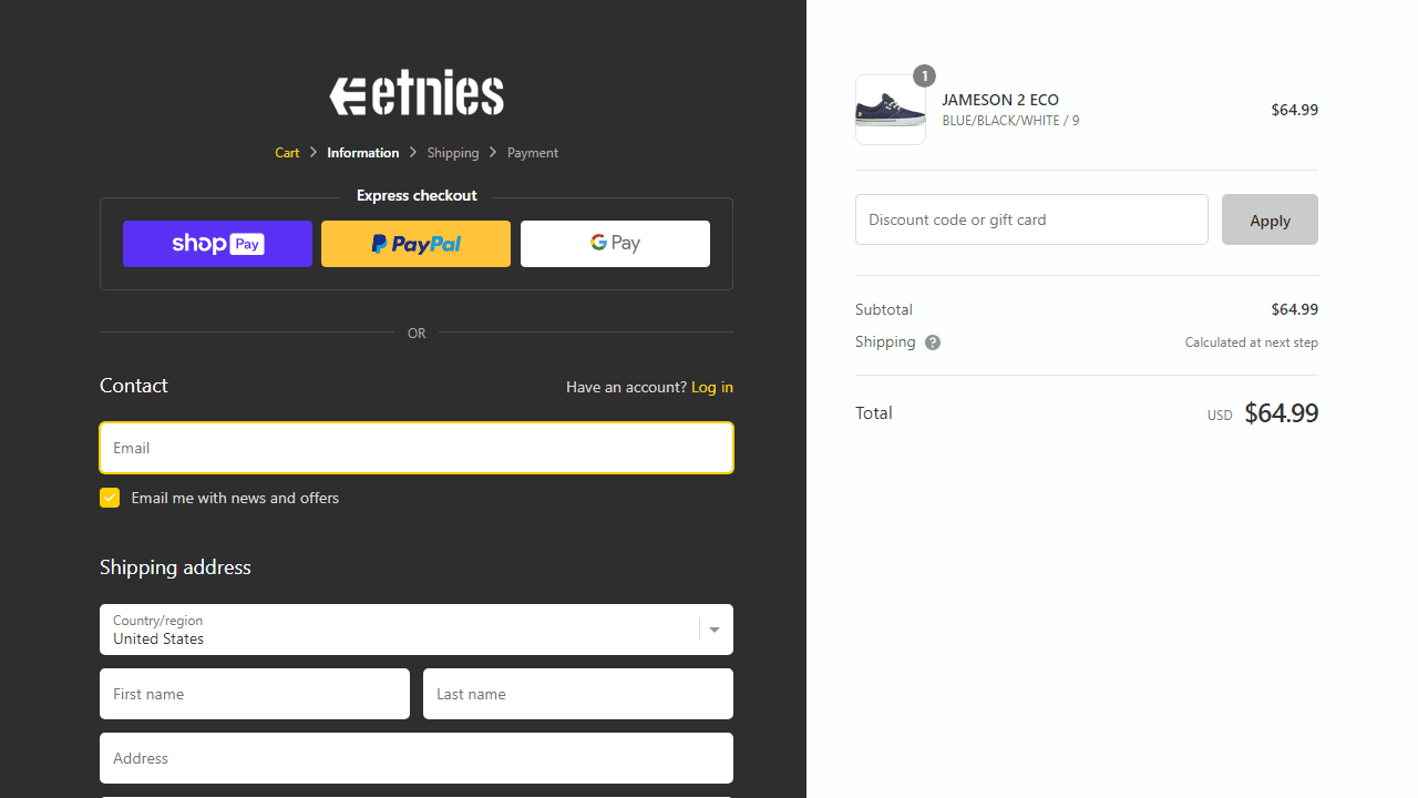 How to apply Etnies coupon code